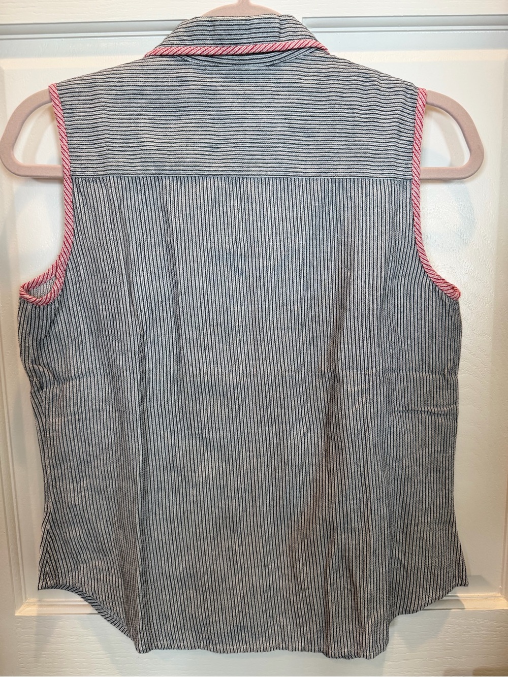 Blue-White Striped Tank with Star Embroidery -Vintage 4th of July Shirt - Picture 8 of 13